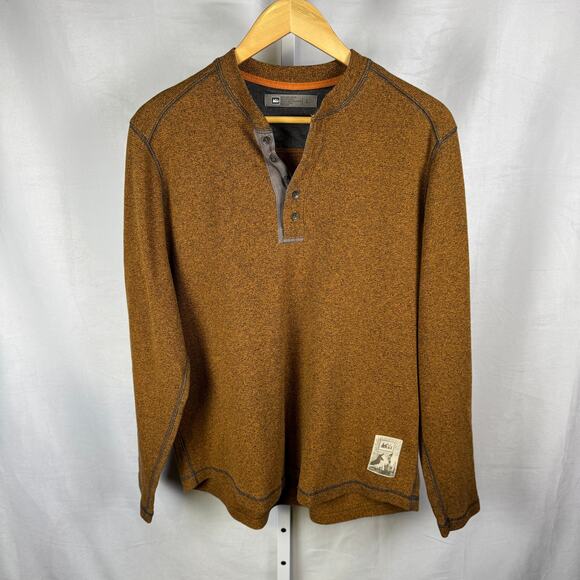REI Long Sleeve Henley Button Gold Thermal Shirt Men's Size Large - Picture 1 of 6